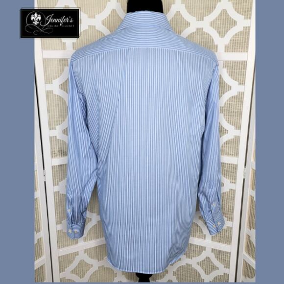 MICHAEL Michael Kors Men's Blue White Stripe Non-Iron Long Sleeve Shirt - Picture 5 of 8